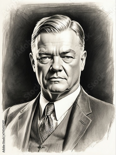 Herbert Hoover hand drawn sketch portrait on plain white background from Generative AI