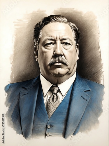 William Howard Taft hand drawn sketch portrait on plain white background from Generative AI