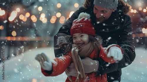  father hugging his daughter in the snow