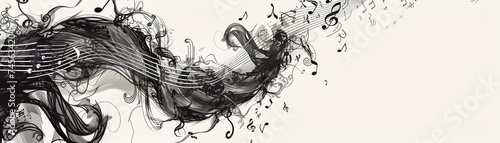 Design an intricate illustration showcasing a symphony of music notes intertwining with each other