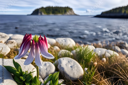 A beautiful flower beside sea coast, focused, nice view, sea coast, Scandinavian islands ,sea shore