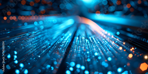 Abstract blue internet background with optical fiber light,Digital Network Concept with Blue Fiber Optic Lights.