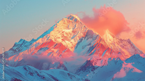 a mountain peak in peach pink and blue colors (2)