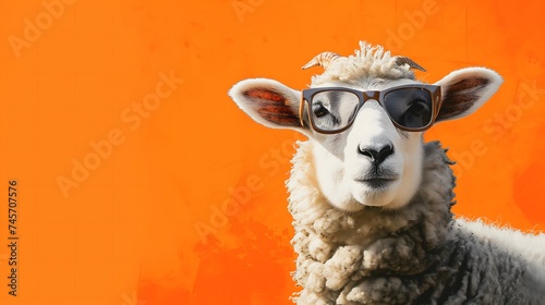 Cooles Schaf mit Sonnenbrille, Hintergrund orange