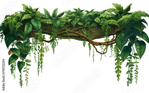 Dense Green Jungle with Cascading Vines Isolated on Transparent Background PNG.