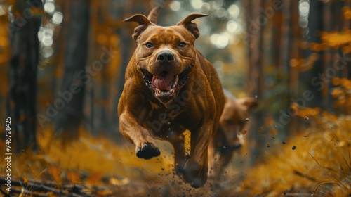 A brown pit bull that is naturally combative.  Generative Ai.