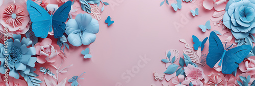 pink and blue flowers butterflies and lace in the sty