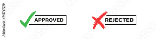 Approved and rejected stamp vector icon. Approve, reject checkmark and cross quality stamps.