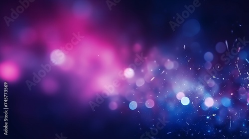 Defocused glow overlay. Fluorescent light leak. Sci-Fi illumination. Blur neon navy blue magenta pink color flare flecks on dark modern abstract background
