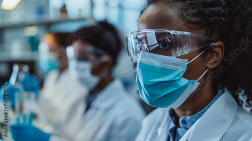 With utmost caution, virologists in masks conduct experiments in the laboratory, their focus unwavering as they work towards understanding and combating viral threats to public hea