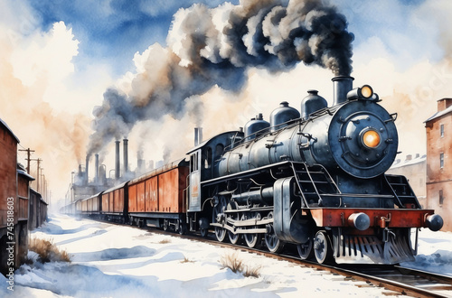 steam locomotive watercolor background