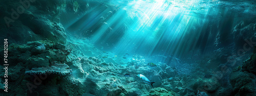 Underwater Ocean Blue Abyss With Sunlight