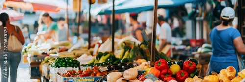 A busy farmers market with fresh produce and artisan goods