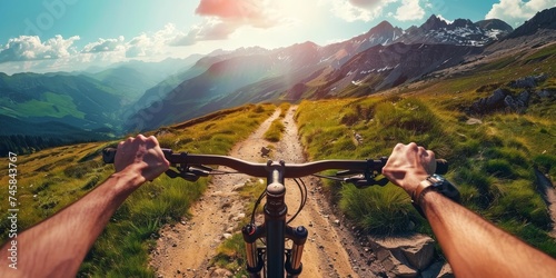 Action packed mountain biking adventure a cyclist navigating a rugged trail with breathtaking mountain views in the background