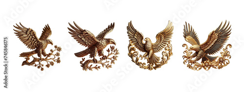 Old fashion Eagle made of gold with intricate 4 set design on transformed background