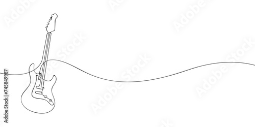 A single line drawing of a electric guitar. Continuous line bass guitar icon. One line icon. Vector illustration