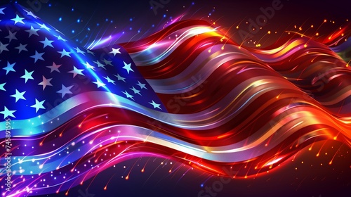vibrant american flag waving with glowing lights abstract patriotic background for national events
