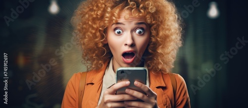 Young Woman Expressing Surprise While Holding a Smartphone