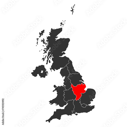 East midlands of United Kingdom of Great Britain and Northern Ireland map, detailed web vector