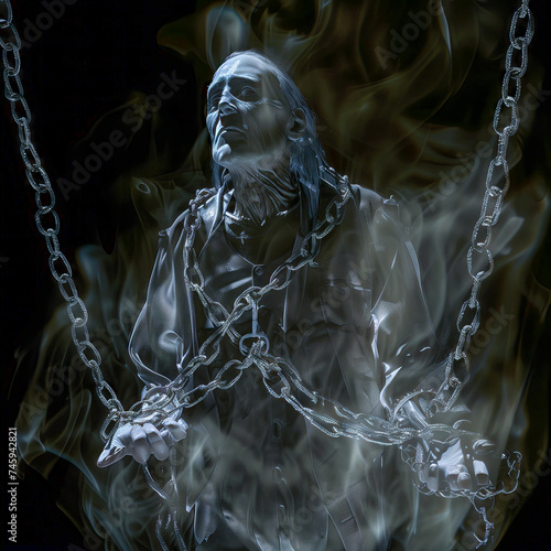 Illustration of the ghost of Jacob Marley who appeared to Ebinezer Scrooge in the Charles Dickens novel A Christmas Carol