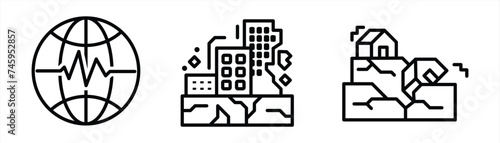 earthquake icon set, earthquake line icon vector illustration