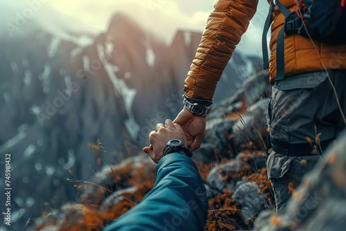Ascending Unity Two Adventurers Conquer Majestic Peaks Hand in Hand