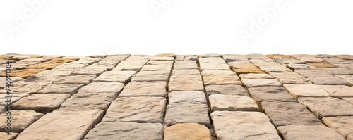 Perspective of neatly arranged paving stone blocks forming a pavement, cut out