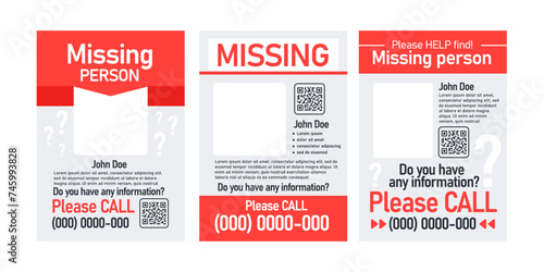 Missing person poster template. Vector illustration