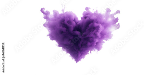 Purple heart shaped smoke isolated on transparent background. A heart explosion