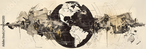 black and white globe map