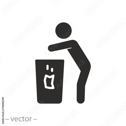 refuse sort icon, trash can, separately putting garbage, litter throwing area, flat symbol - vector illustration