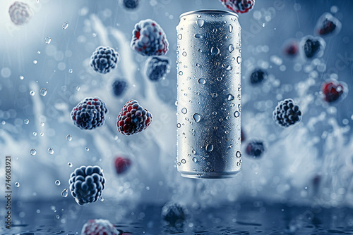 can mockup, beverage mock up with fruits background, soda can mockup, Plain white colour 355ml can, floating beverage can mockup with colorful background with ice cubes 