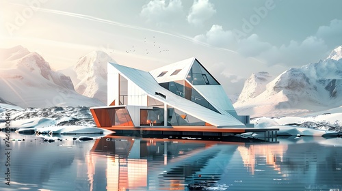 Extreme Architecture in Norway or Spitsbergen Minimalist Architecture Brainstorming Wallpaper Background Digital Art Illustration Poster Card of Architecture