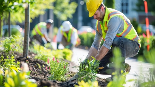 Men Working Together in Garden