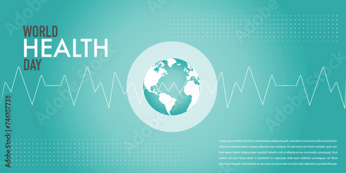 World Health Day is a global health awareness day celebrated every year on 7th April. World health day concept world map, heartbeat, stethoscope and flat icons for healthcare and medical