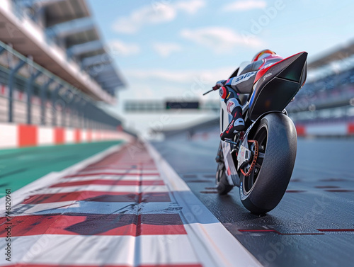 Detailed 3D model of a MotoGP racing scene including the motorcycle rider and track environment focusing on the realism and excitement of the race