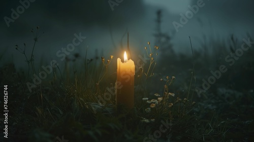 A candle flickers in the wind, its flame a defiant spark against the encroaching darkness.