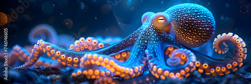 Isolated octopus , Neon color octopus on the bottomf the sea.