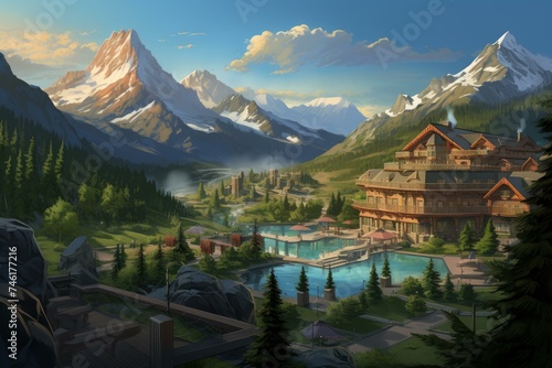 Picturesque Resort mountains landscape. Scenery alpine. Generate AI