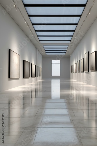 現代美術館、ホワイトギャラリー、展示された絵画｜Museum of Contemporary Art, White Gallery, paintings on display. Generative AI