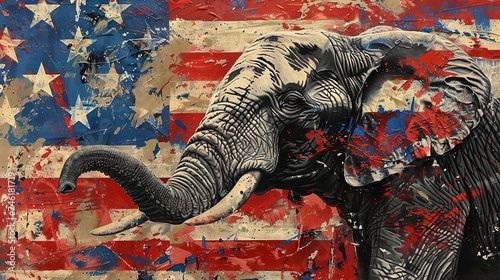 Rustic American flag with republican conservative elephant