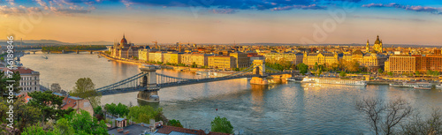 Budapest Hungary, panorama city skyline at Danube River with Chain Bridge