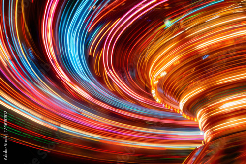 Fairground Rides: Design scenes of colorful fairground rides in motion, with a long exposure to capture the lights and movement, creating a sense of excitement and festivity.