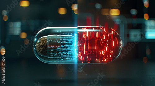 A sidebyside comparison of a regular pill and a smart pill highlighting the difference in technology and effect on the body.