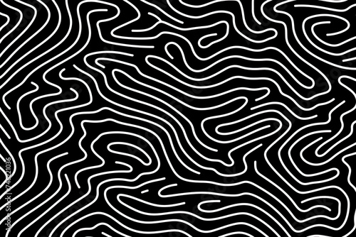 abstract black and white wave squiggle doodle fingerprint style maze pattern background banner