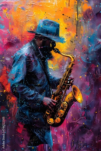 Vivid Colorful Painting of a Saxophone Player in Action