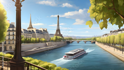 Landscape on the Eiffel tower and Seine river during
