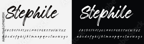 Lettering signature font isolated on grey background. brus style alphabet. Vector logo letters.