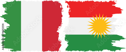 Kurdistan and Italy grunge flags connection vector
