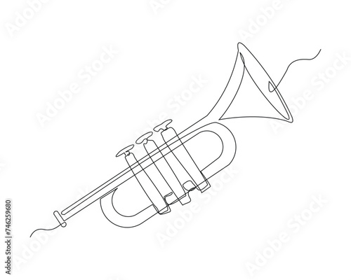 Continuous single line sketch drawing of trumpet saxophone music instrument classic royal jazz orchestra vector illustration